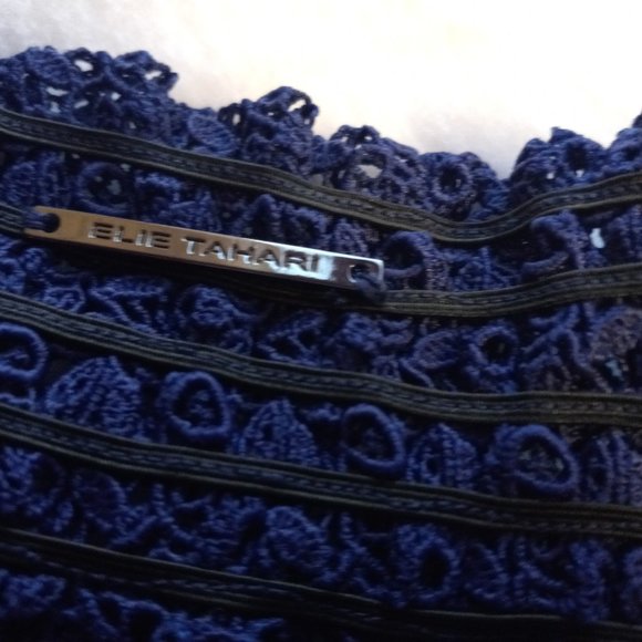 Elie Tahari Dress Blue Size 4 NWT Crochet Off Shoulder Tank Overlay MSRP $398 - Picture 11 of 14